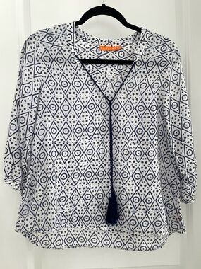 Oliphant Tassel Tie Top Coastal Cotton Voile Popover Blouse.     L6